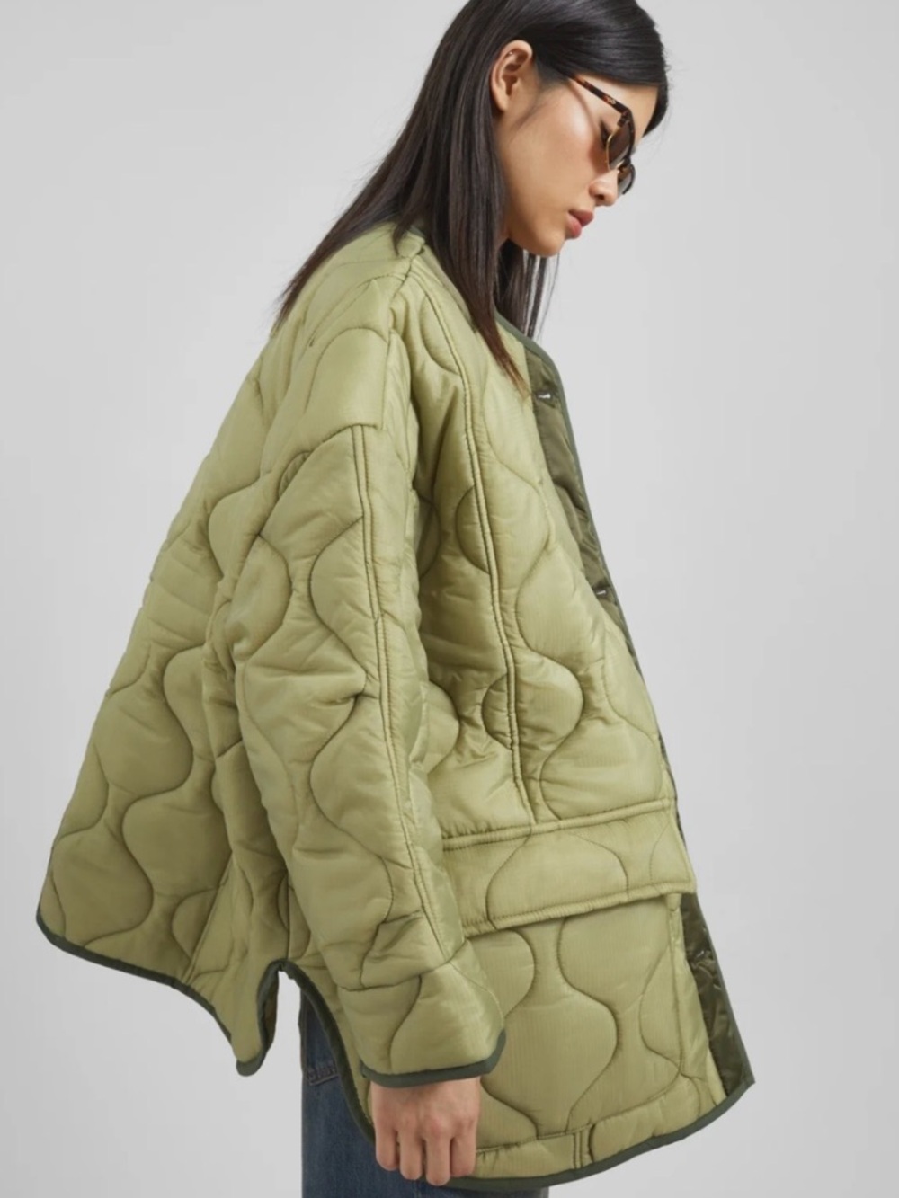 Abercrombie & Fitch Quilted Light Olive Puffer Jacket